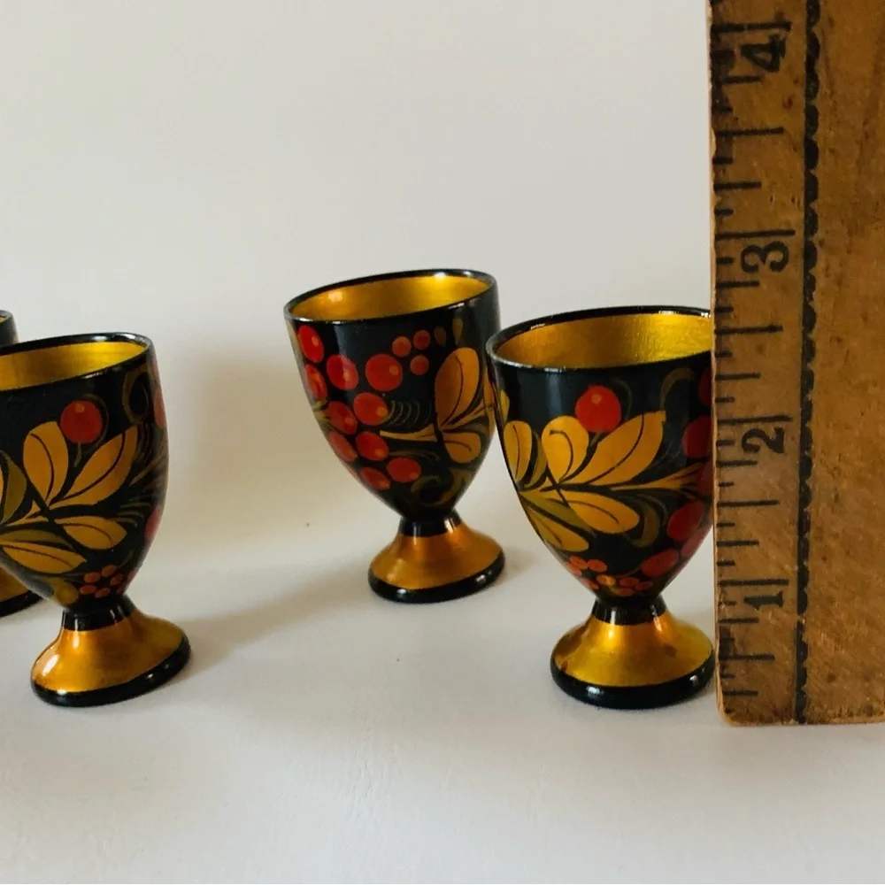 Vintage Hand Painted Wooden Egg Holders Set  6